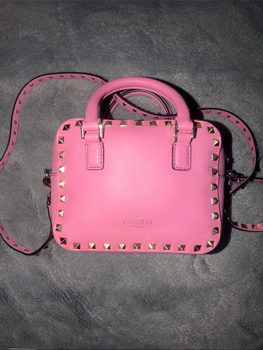 Preloved Valentino Garavani Pink Rockstud Mini Top-Handle with strap n dust bag